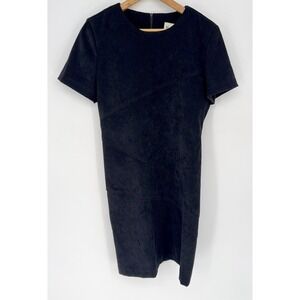 Vintage Black Suede Short Sleeve‎ Dress Women's Size 6 Back Zip Minimalist Maren